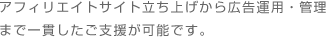 アフィリエイトサイト立ち上げから広告運用・管理まで一貫したご支援が可能です。